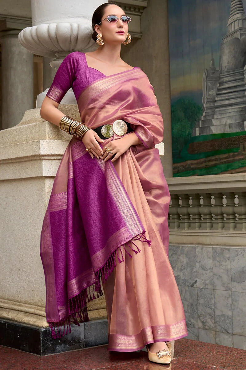 Titan Vintage Pink Pure Tissue Silk Weaving Saree