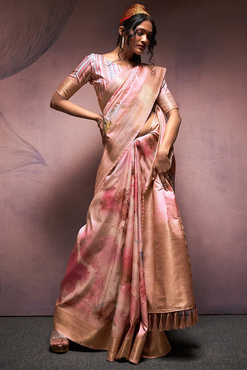 Rangrezza Pinkesh Beige Soft Silk Printed Saree
