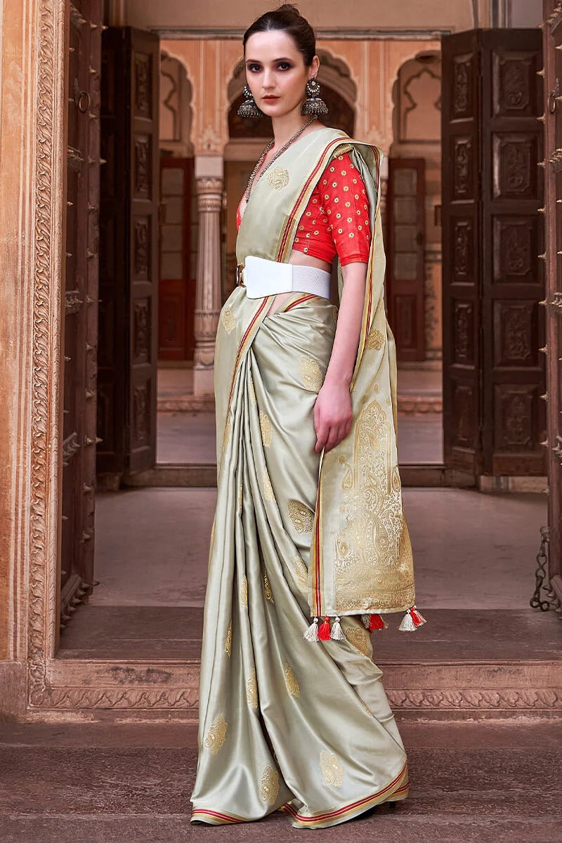 Neha Ash Grey Banarasi Satin Silk Weaving Saree
