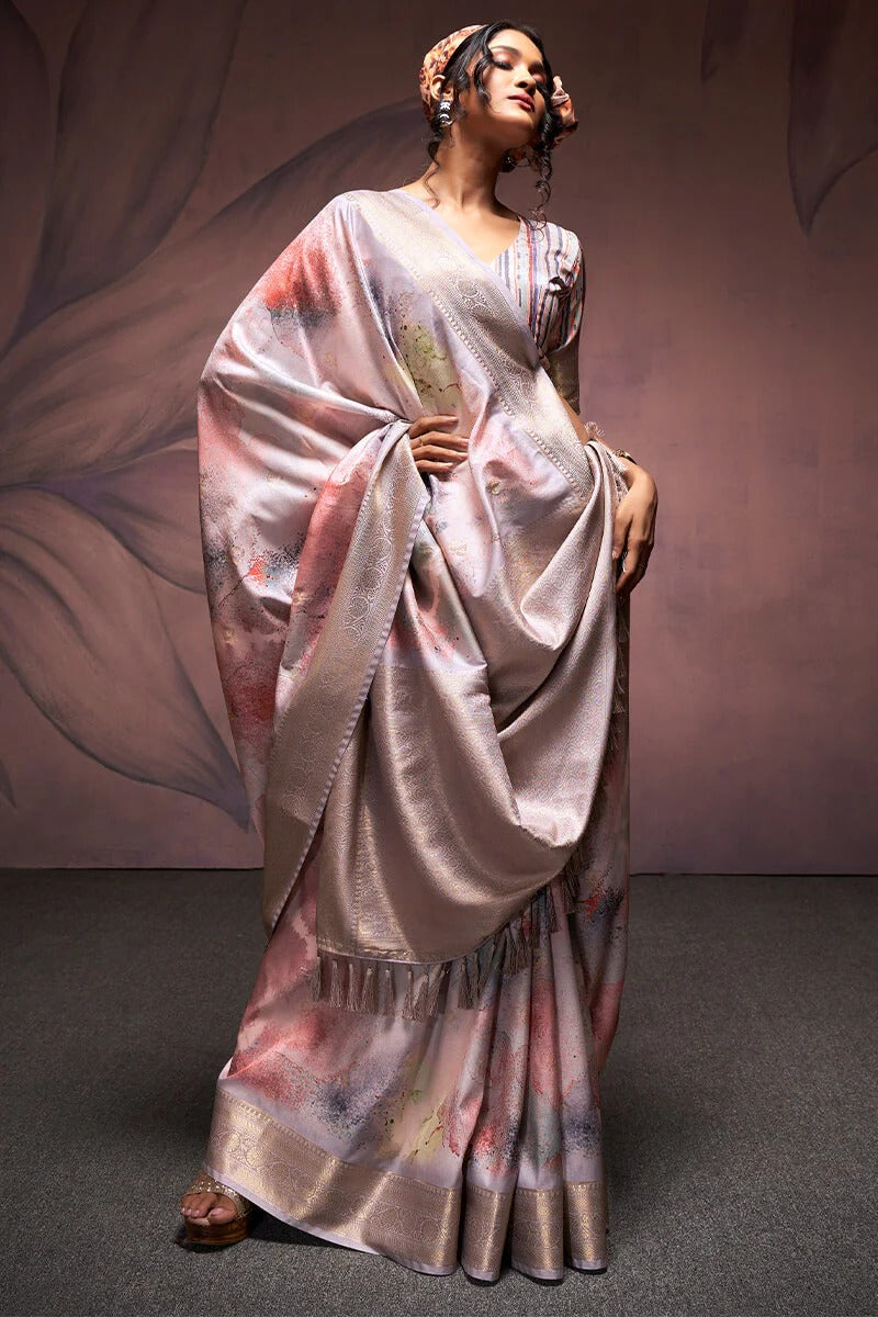 Rangrezza Grey Soft Silk Printed Saree