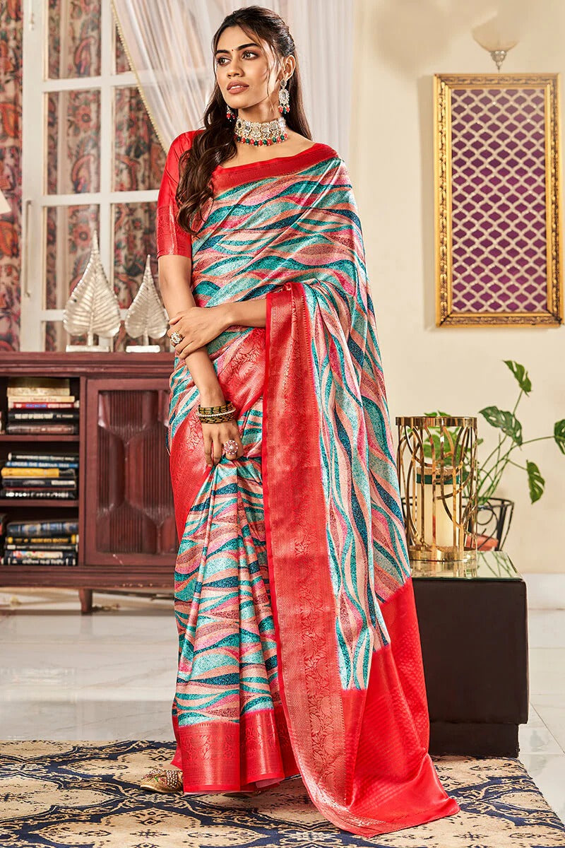 Sunhari Rose Pure Satin Silk Printed Saree