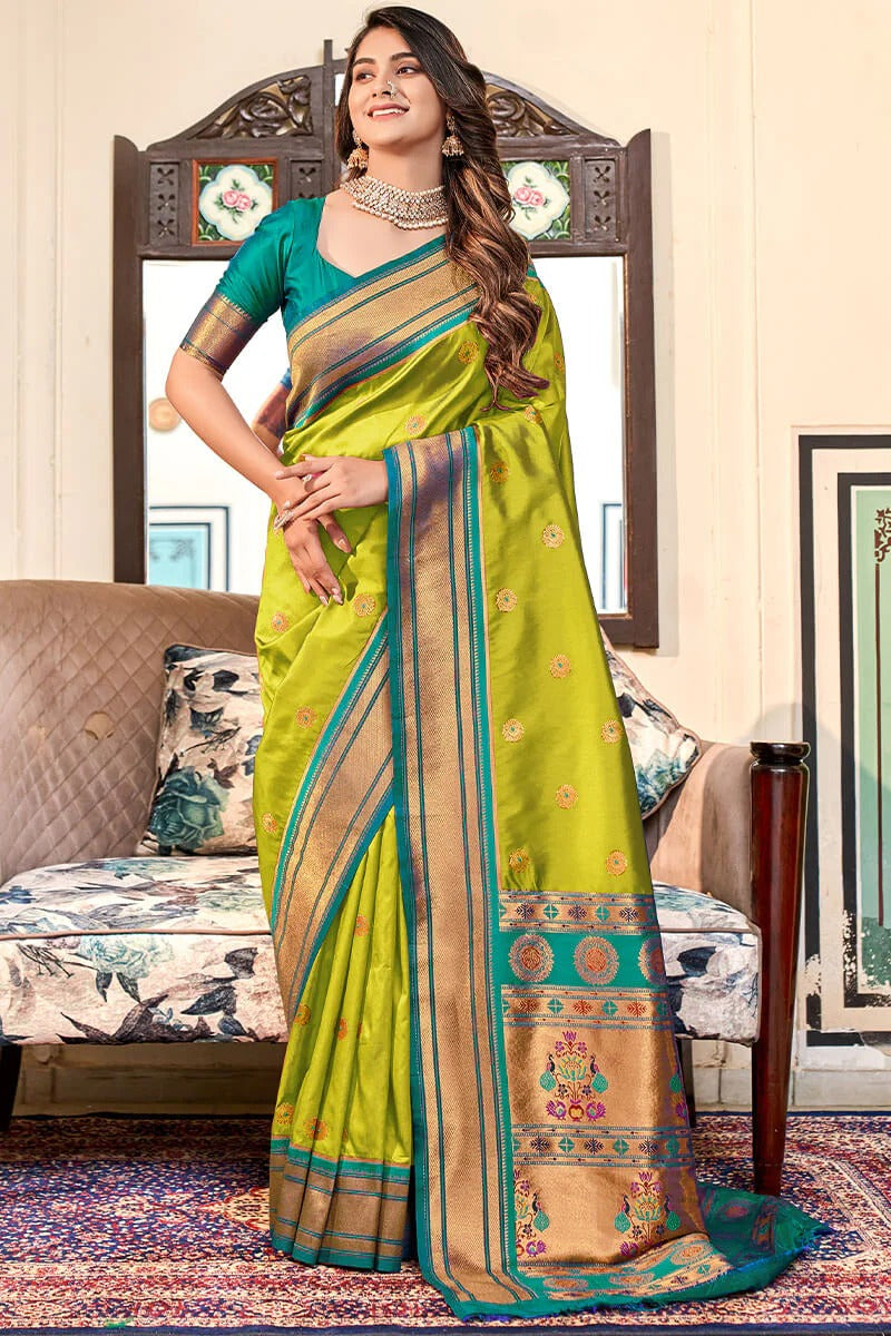 Apporva Green Pure Soft Paithani Silk Weaving Saree