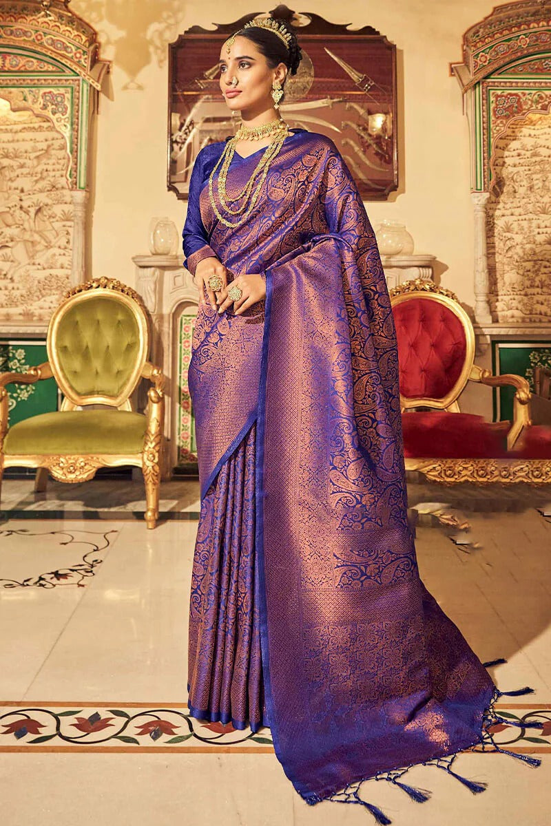 Ananta Royal Blue Kanjivaram Zari Weaving Silk Saree