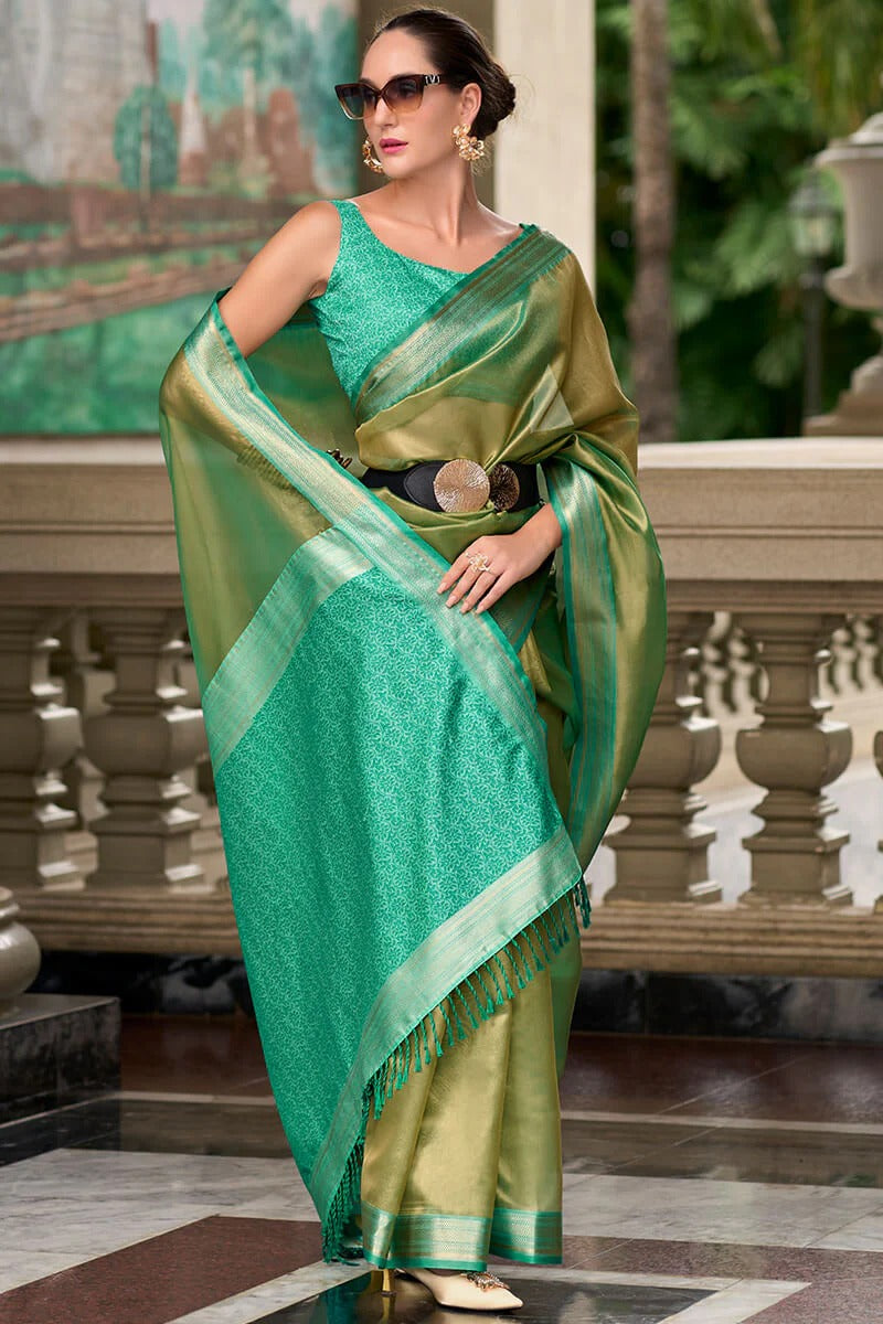 Titan Lichen Green Pure Tissue Silk Weaving Saree