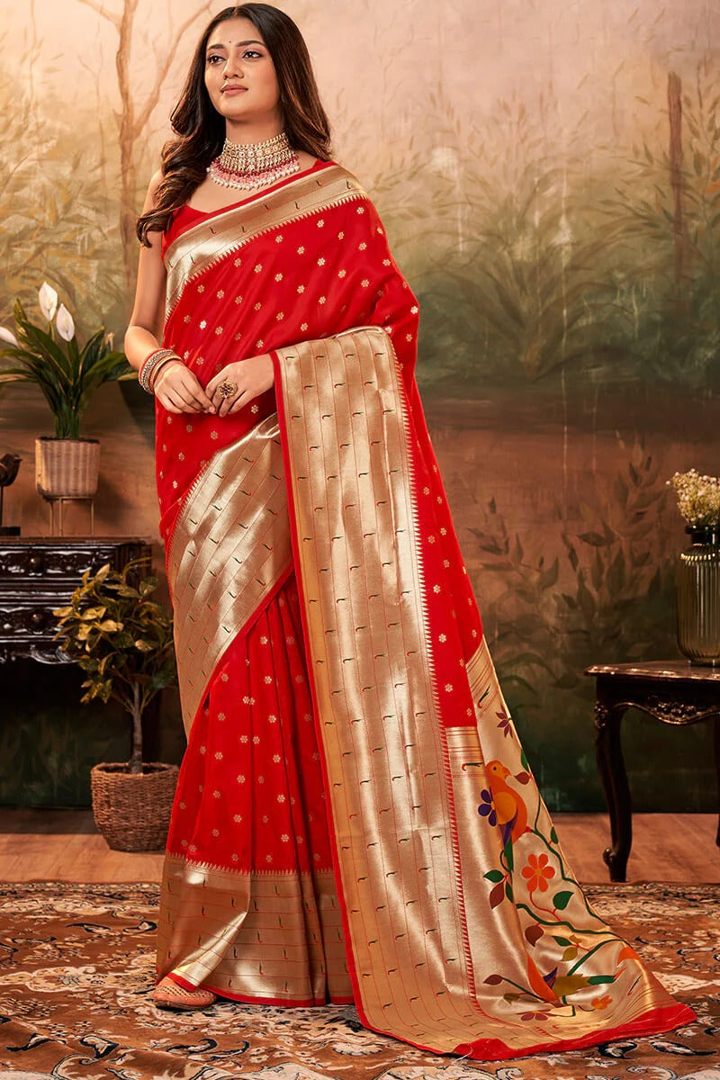 Pavitra Red Pure Paithani Silk Zari Weaving Saree