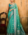 Petals mint Blue Banarasi Tissue Silk Weaving Saree