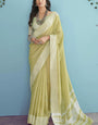 Aarzoo Acid Yellow Chikankari Linen Silk Weaved Saree
