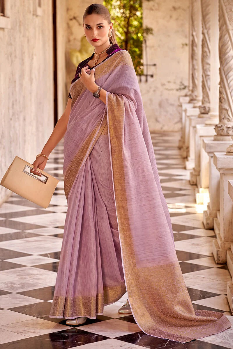 Rupa Porcelain Pink Tissue Linen Silk Woven Saree