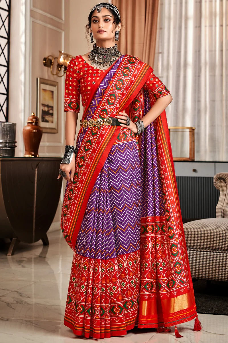 Bandhan Purple Tusser Patola Silk Lagdi Pallu Saree