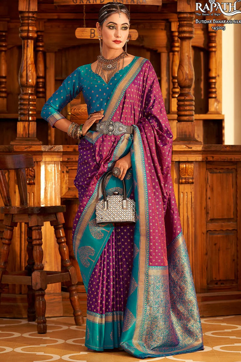 Vrishbha Royal Purple Soft Banarasi Silk Zari Weaving Saree