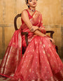 Petals Red Banarasi Tissue Silk Weaving Saree