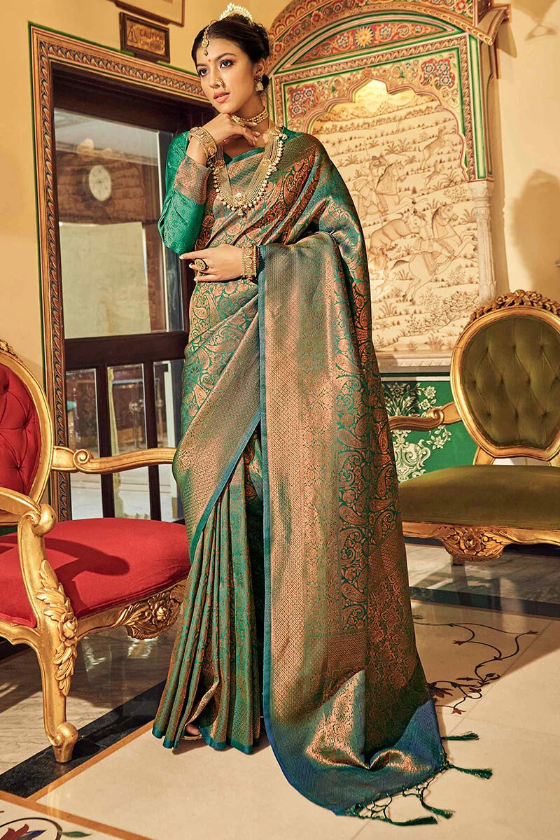 Ananta Green Kanjivaram Zari Weaving Silk Saree
