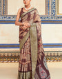 Saaria Burgundy Brown Dola Silk Printed Saree