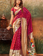 Pavitra Dark Ruby Pure Paithani Silk Zari Weaving Saree