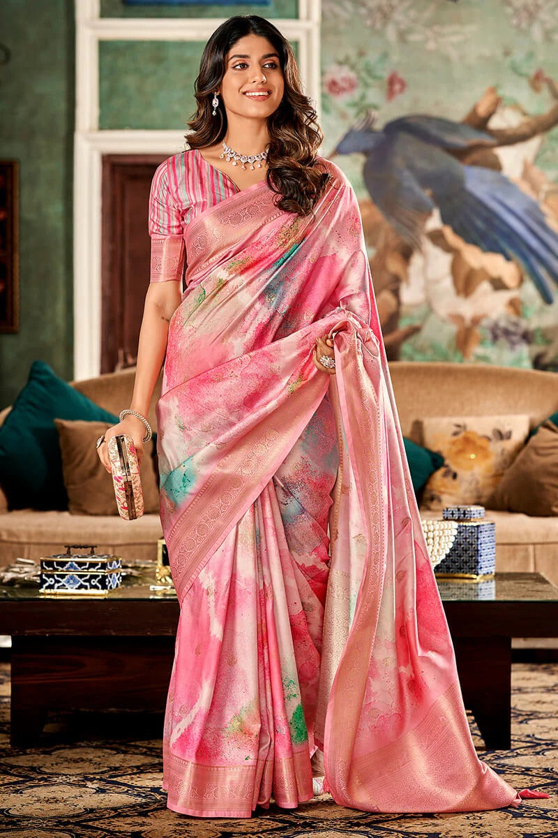 Shrinika Vivid Pink Pure Soft Silk Printed Saree