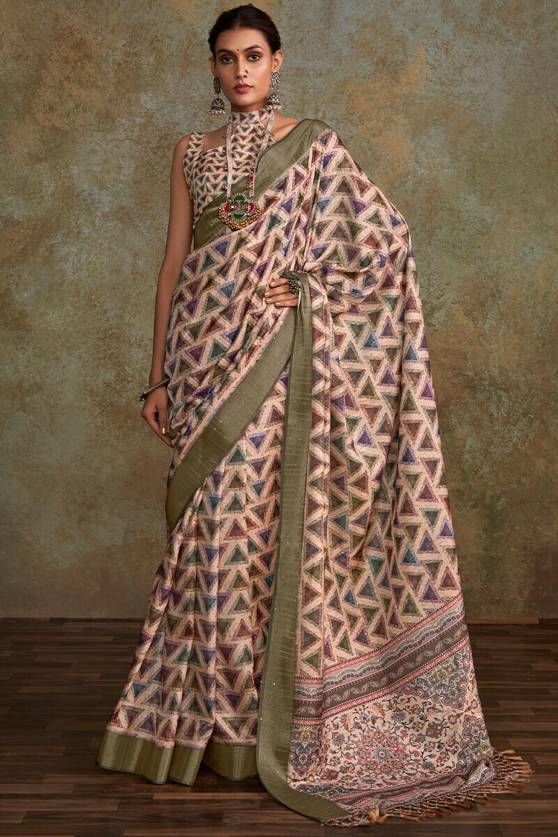Ritika Shell Pink Soft Silk Printed with Sequence Weaving Saree