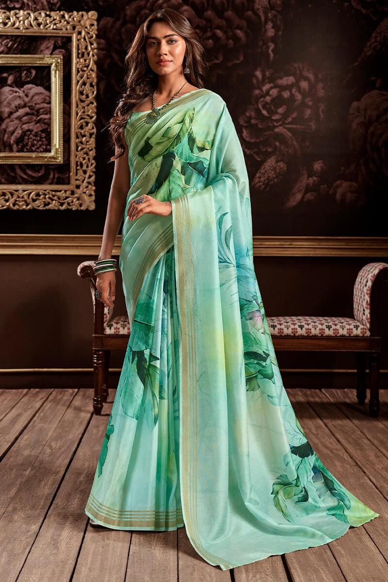 Gangotri Olive Drab Soft Handloom Silk Floral Printed Saree