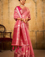 Petals Pink Banarasi Tissue Silk Weaving Saree