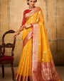 Petals Yellow Banarasi Tissue Silk Weaving Saree