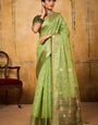 Petals Green Banarasi Tissue Silk Weaving Saree