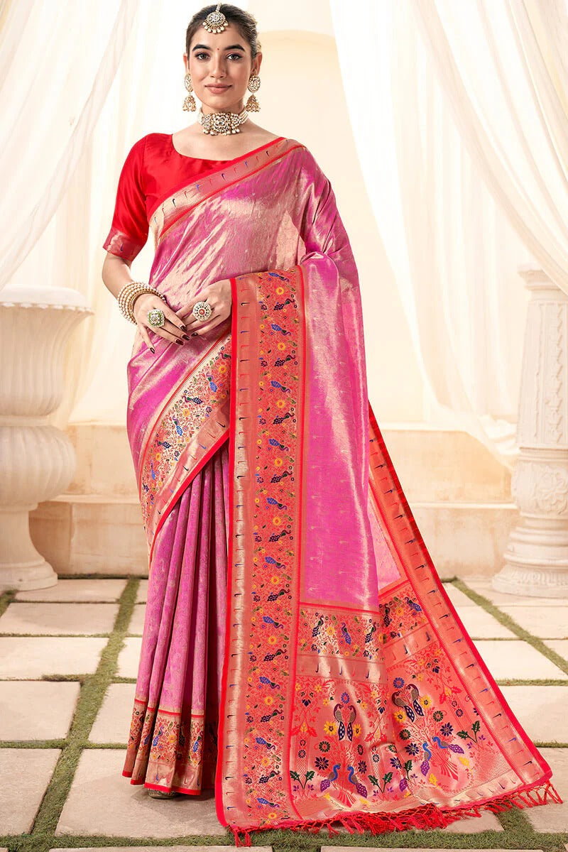 Lavnya Prink Pure Paithani Tissue Silk Weaving Saree