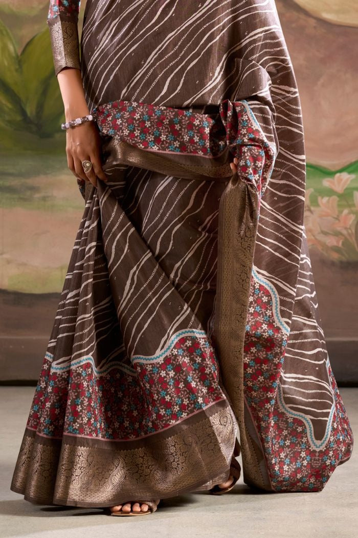Jamoon Clay Brown Malai Dola Silk Woven Saree