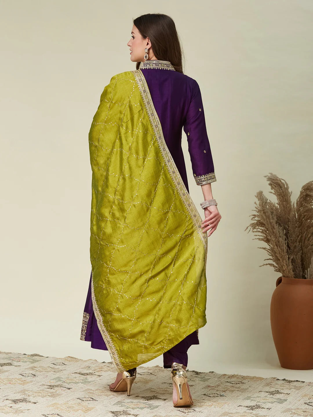 Desultory Purple Vichhitra Silk Embroidery Work Anarkali Suit Set