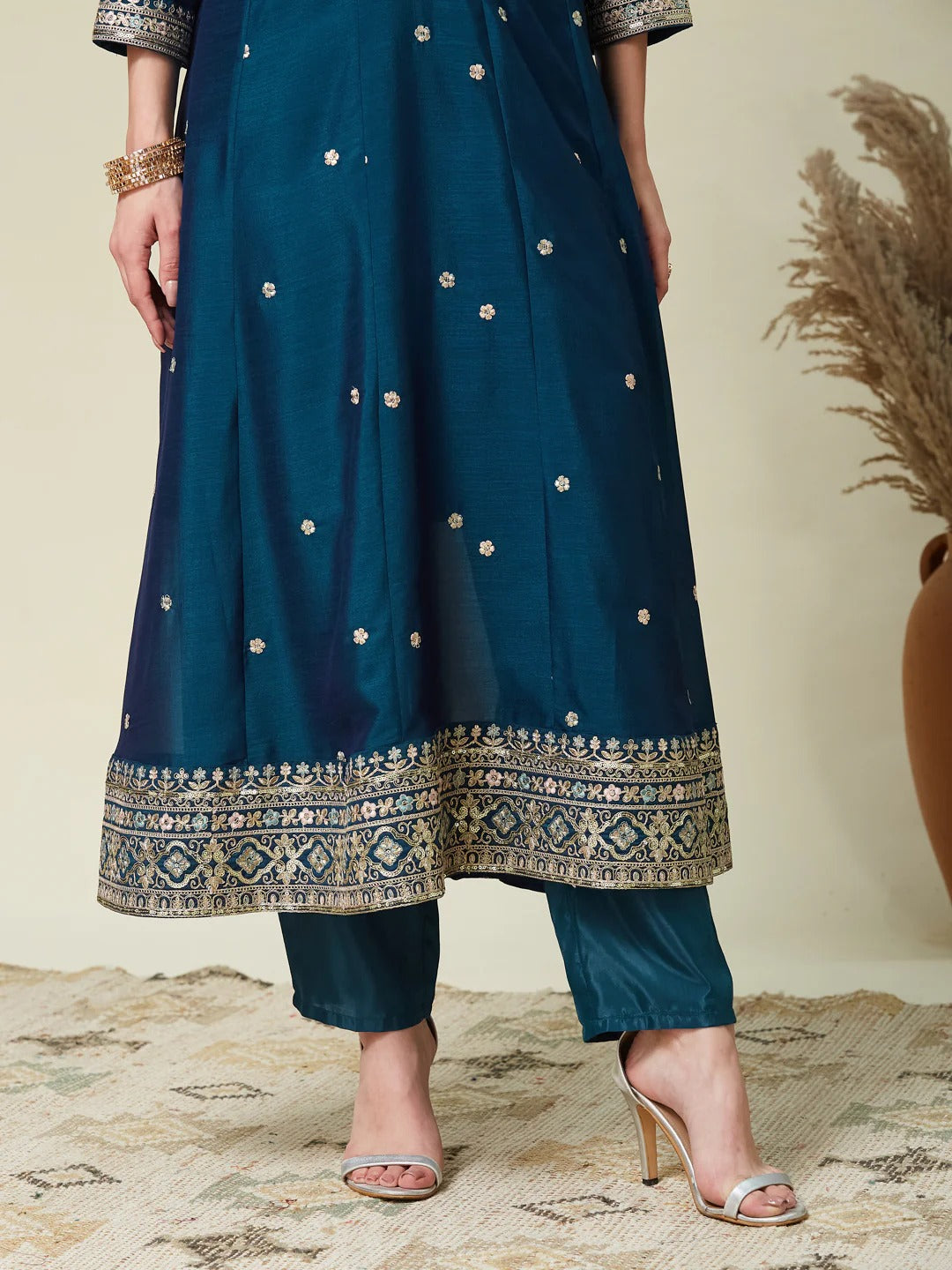 Prettiest Navy Blue Vichhitra Silk Embroidery Work Anarkali Suit Set