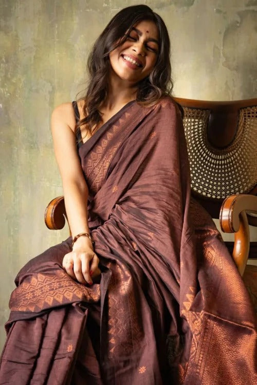 Heavenly Brown Soft Silk Weaving Saree