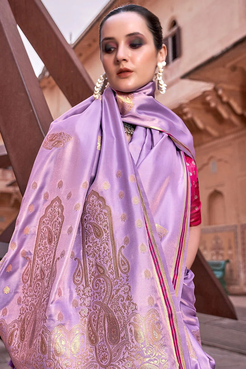 Neha Lavender Banarasi Satin Silk Weaving Saree