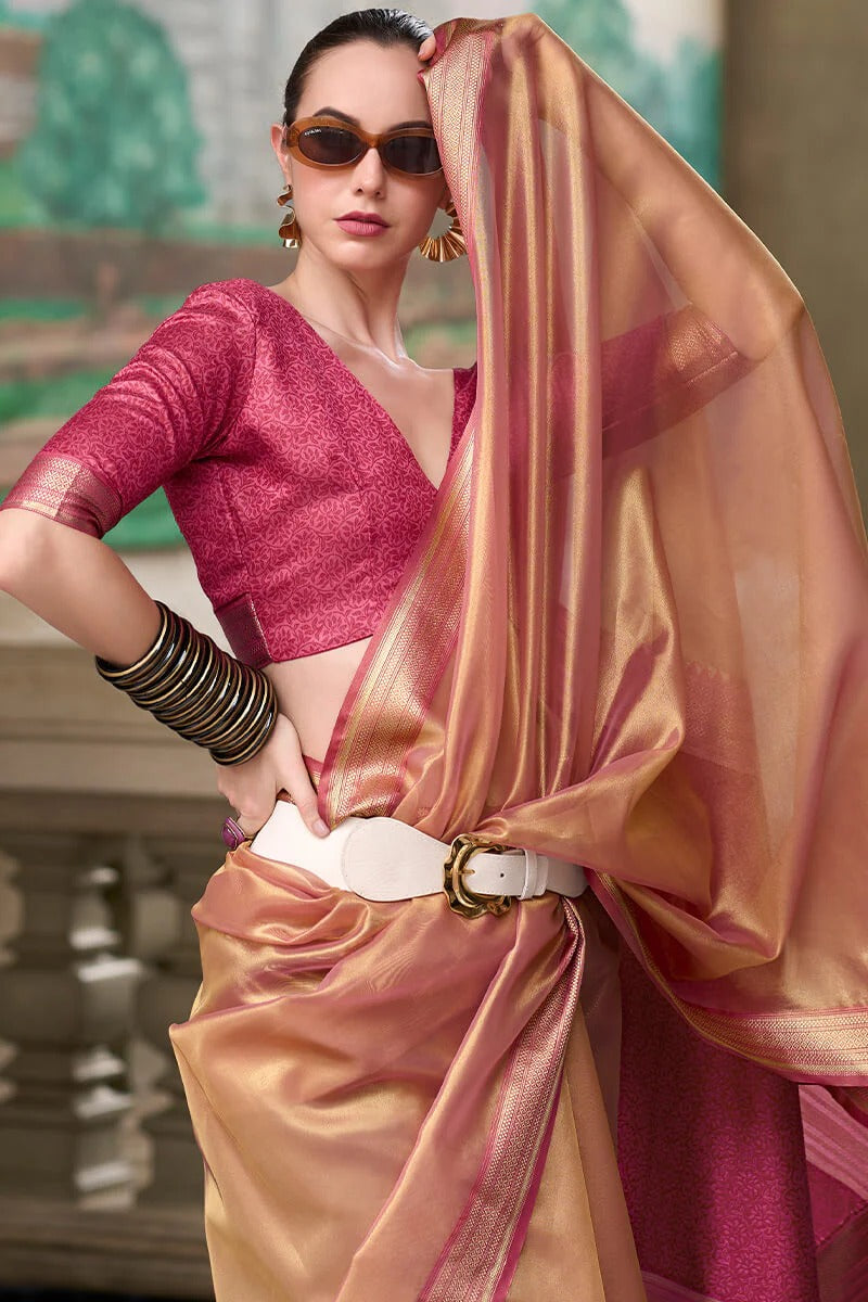 Titan Toasted pink Pure Tissue Silk Weaving Saree