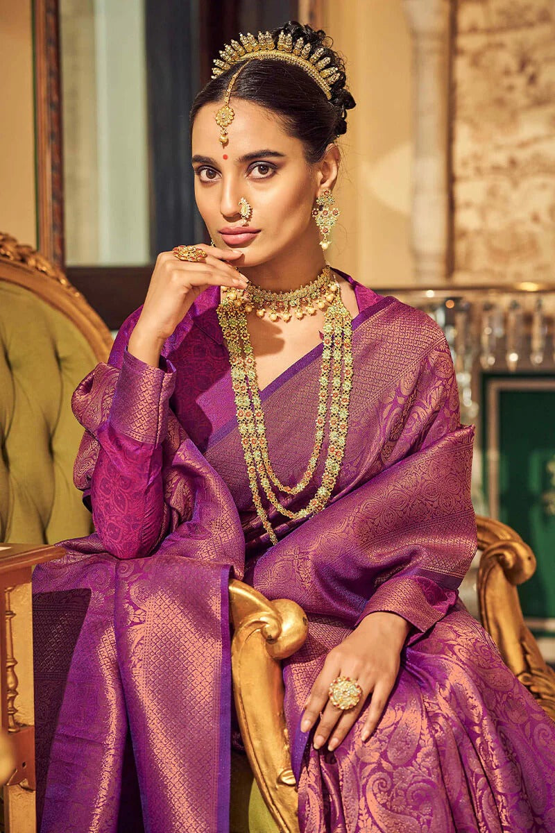 Ananta Purple Kanjivaram Zari Weaving Silk Saree