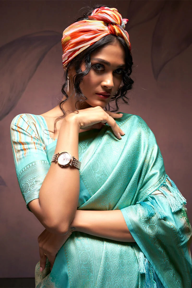 Rangrezza Sky Blue Soft Silk Printed Saree