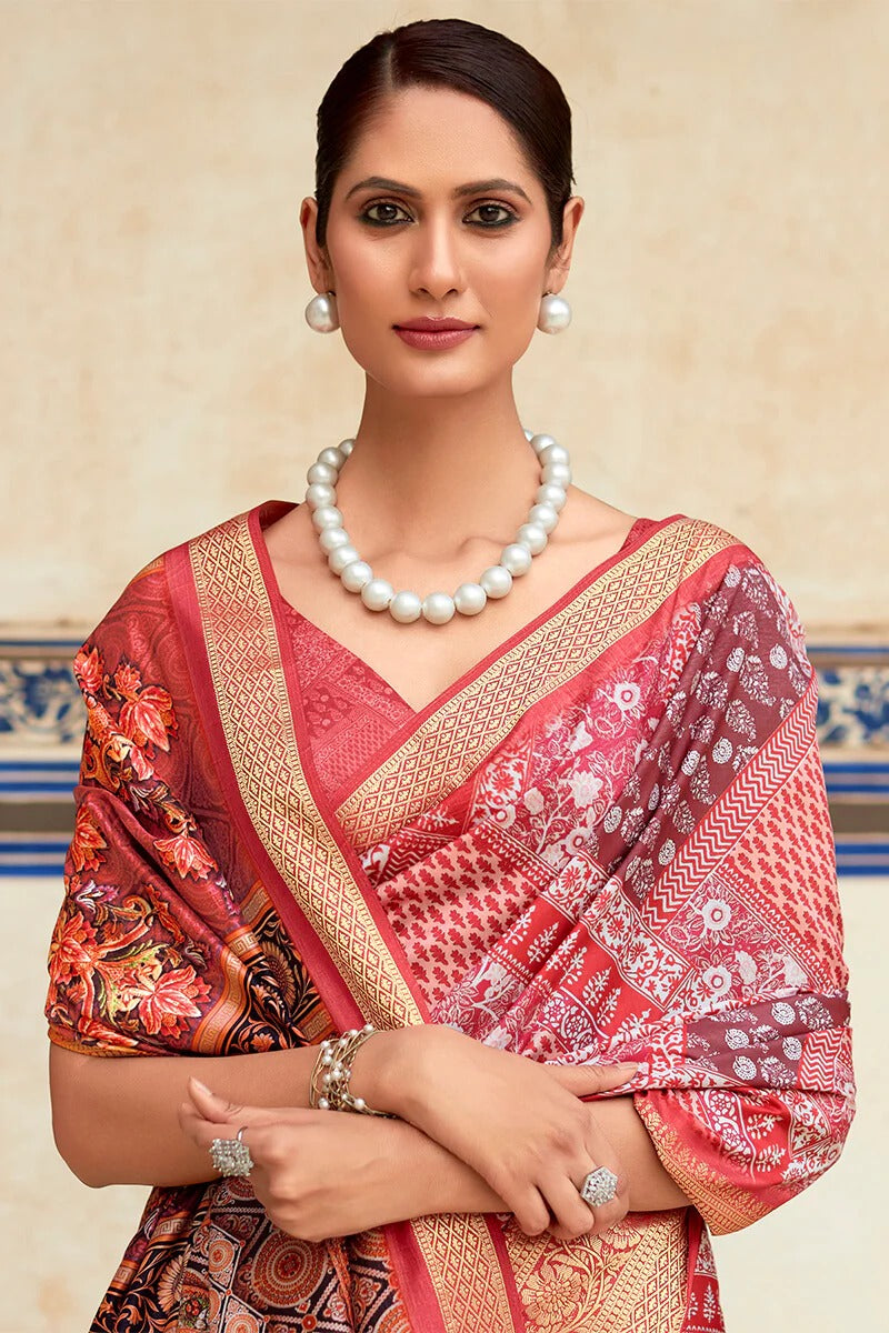 Saaria Pink Dola Silk Printed Saree