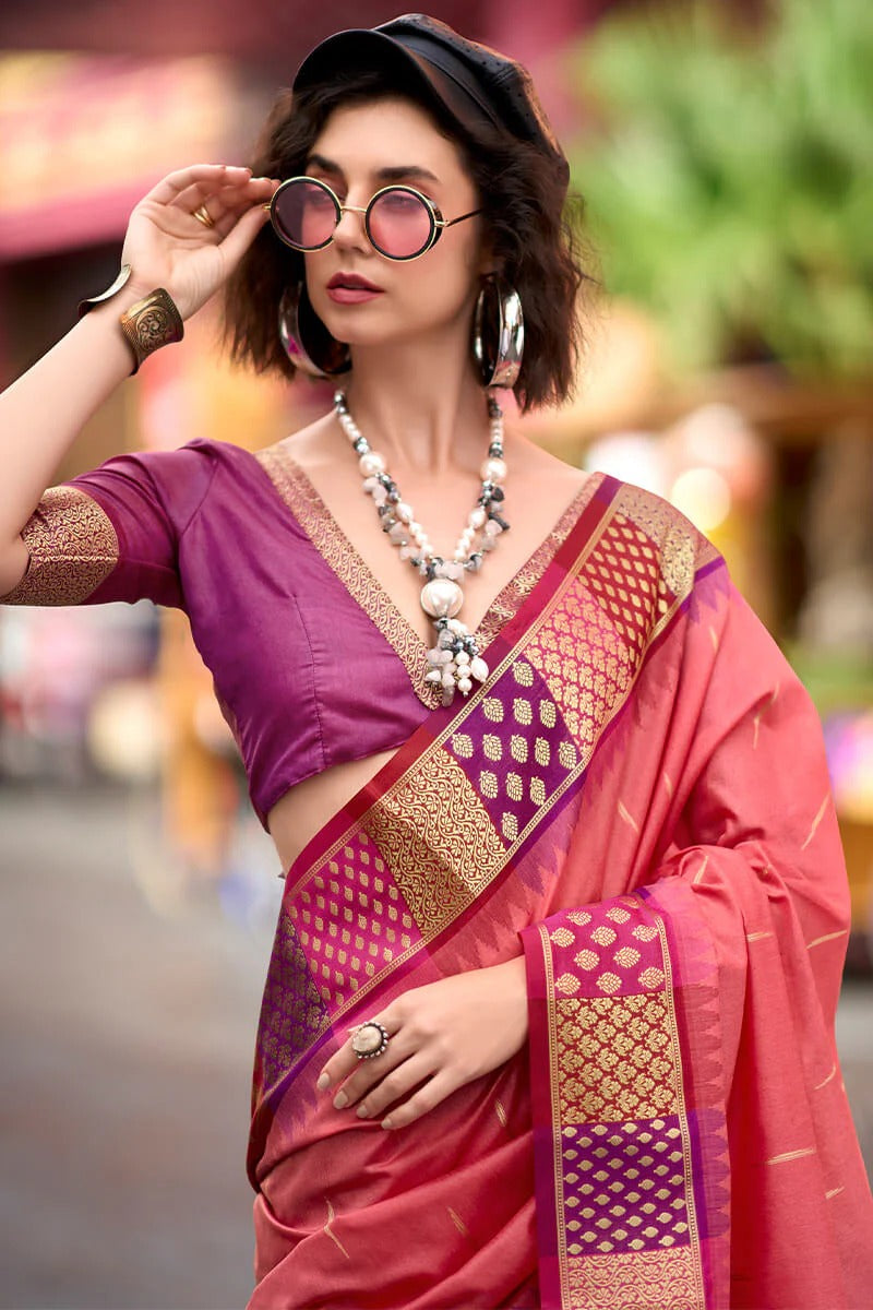 Rangoli Shell Pink Pure Soft  Banarasi Silk Weaving Saree