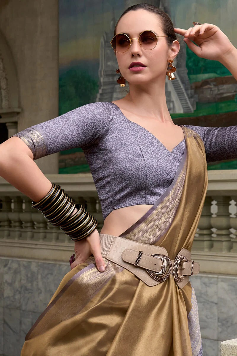 Titan Earth Brown Pure Tissue Silk Weaving Saree