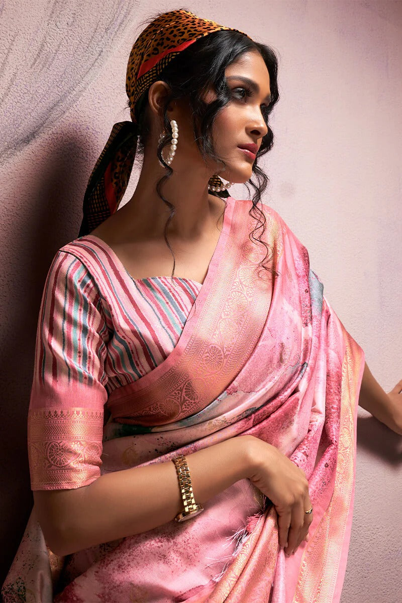 Rangrezza Dusty Pink Soft Silk Printed Saree