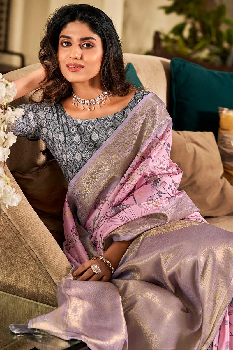 Shrinika Salmon Pink Pure Soft Silk Printed Saree