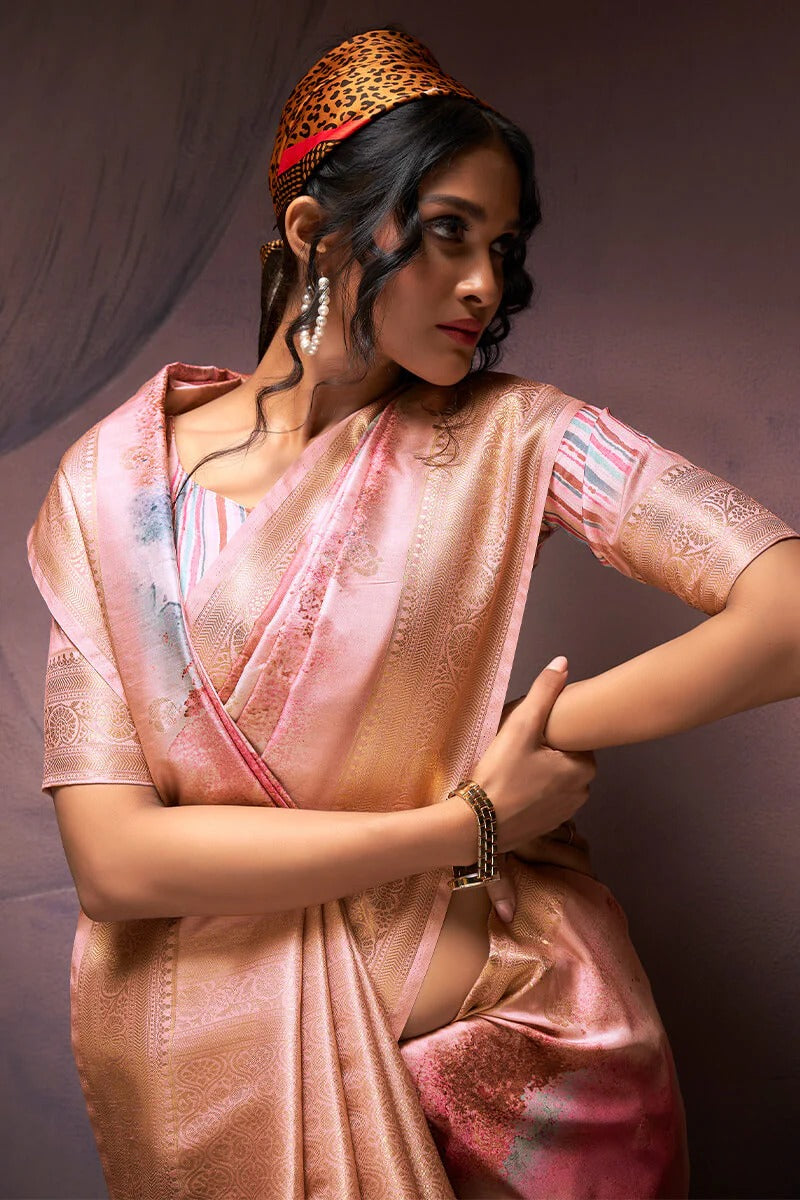 Rangrezza Pinkesh Beige Soft Silk Printed Saree