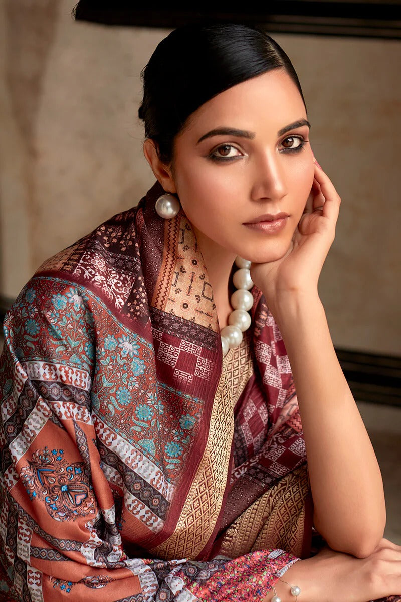 Saaria Wine Dola Silk Printed Saree