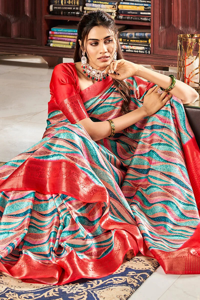 Sunhari Rose Pure Satin Silk Printed Saree