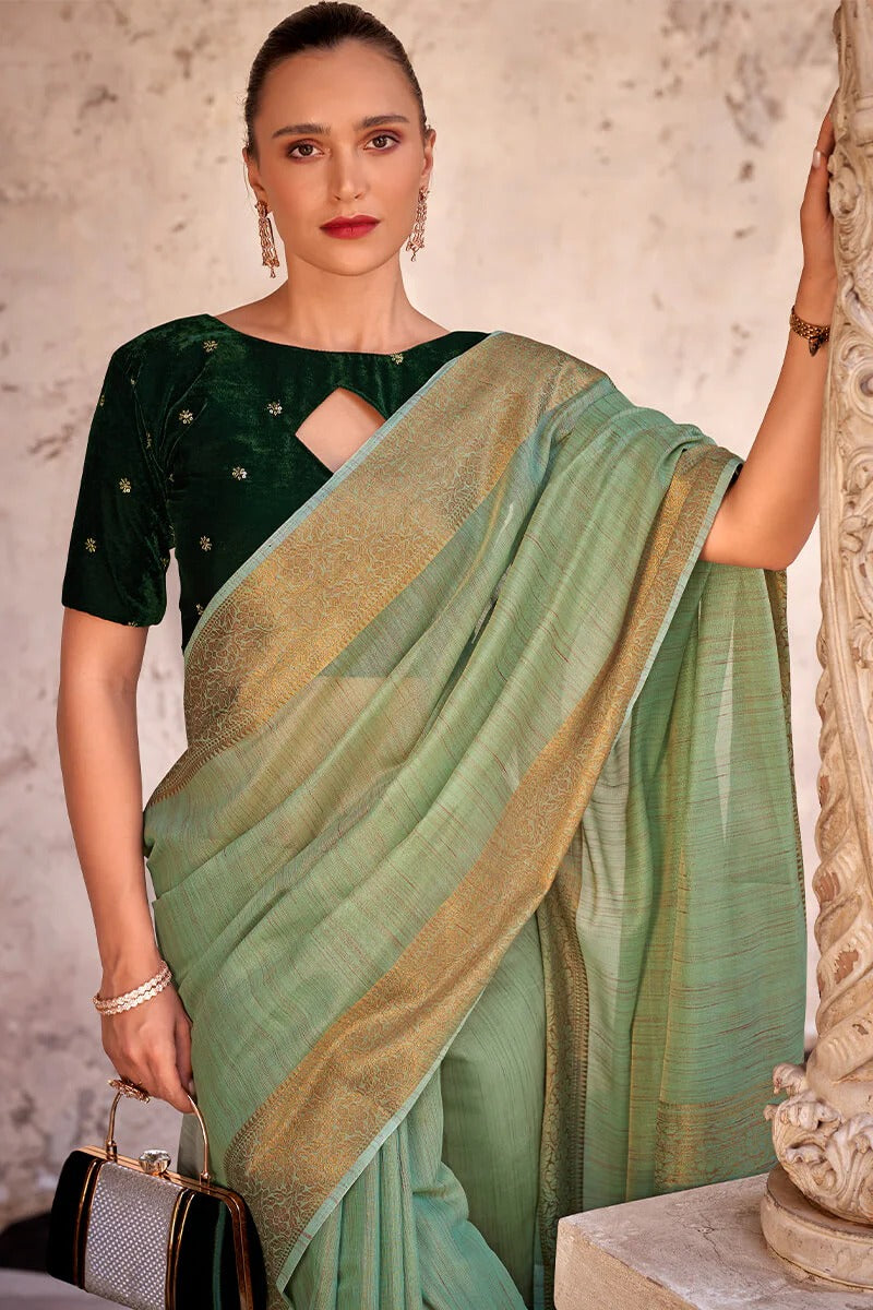 Rupa Marsh Green Tissue Linen Silk Woven Saree