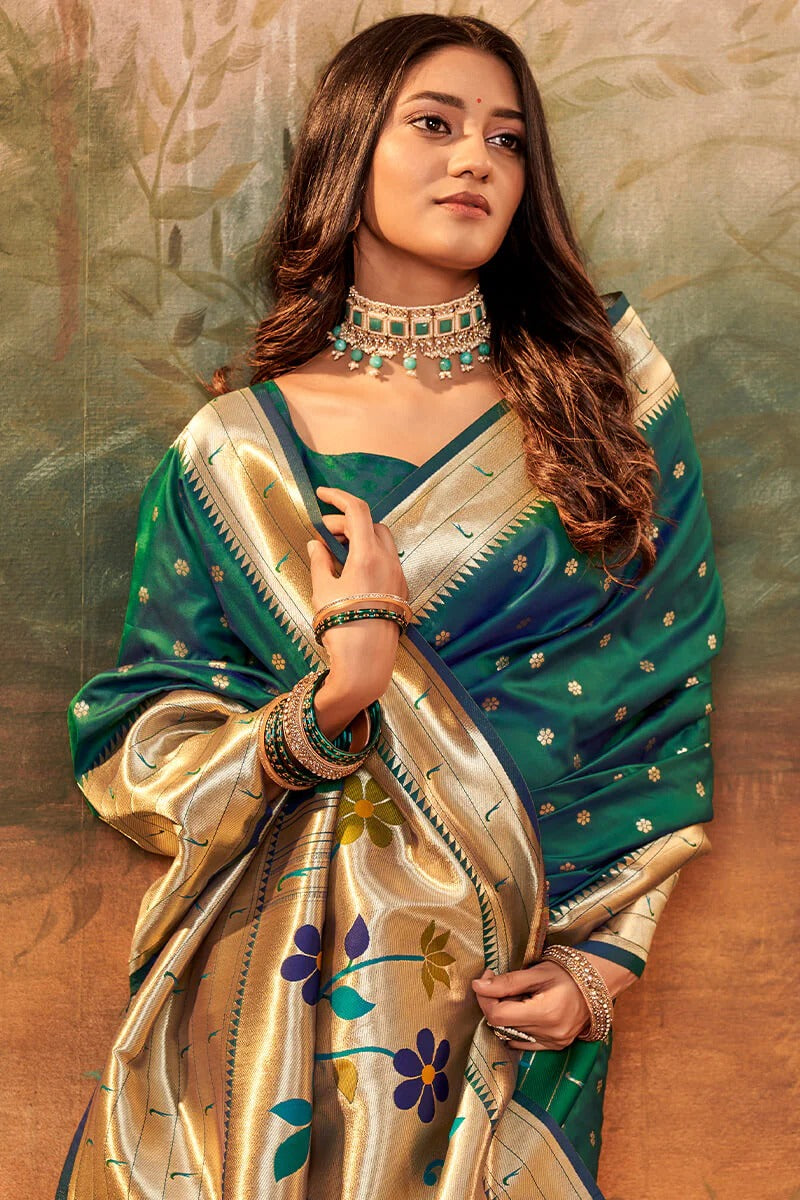 Pavitra Green Pure Paithani Silk Zari Weaving Saree