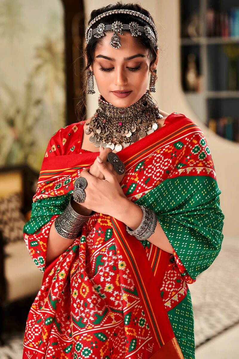 Bandhan Green Tusser Patola Silk Lagdi Pallu Saree