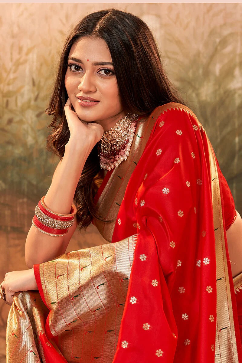 Pavitra Red Pure Paithani Silk Zari Weaving Saree