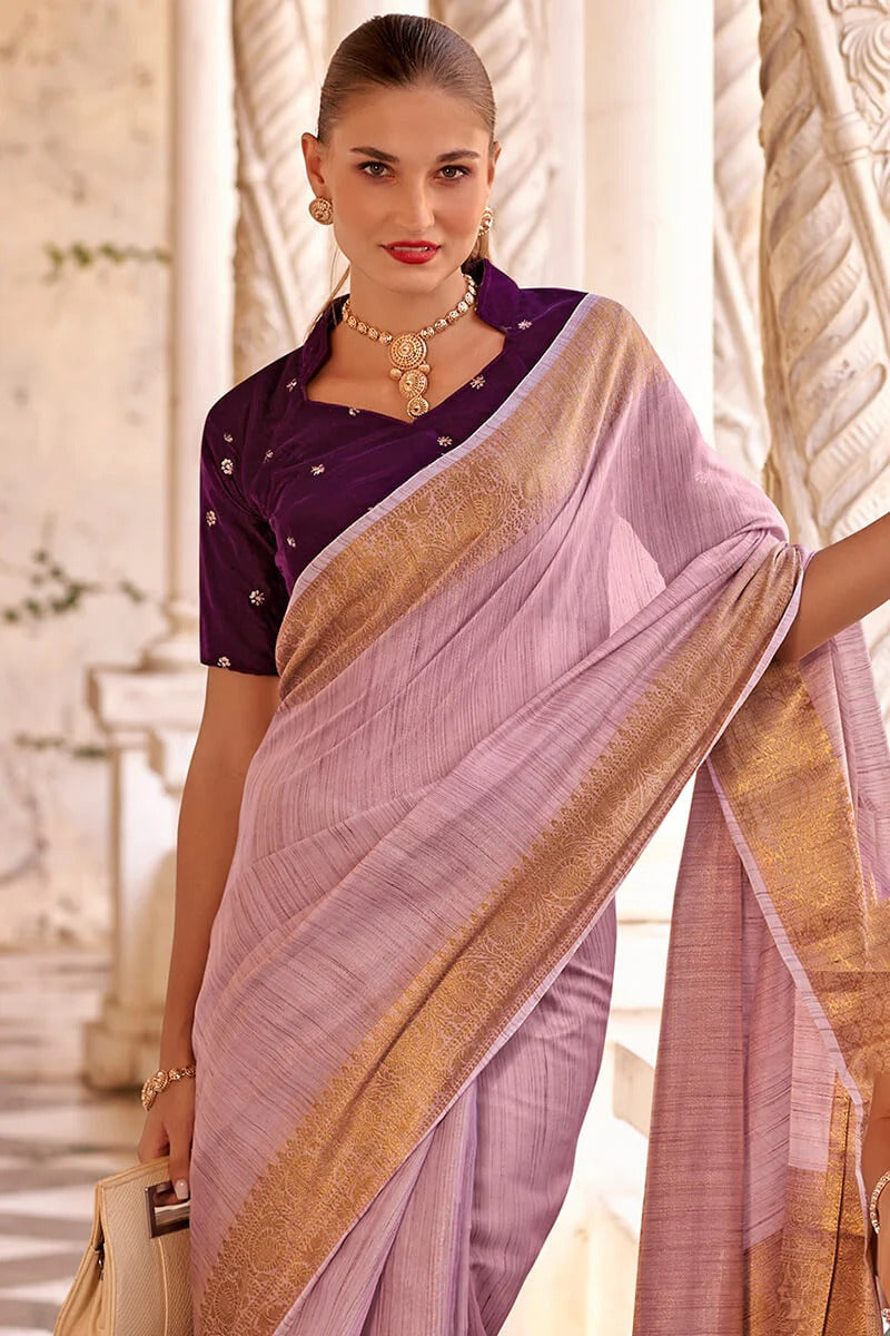 Rupa Porcelain Pink Tissue Linen Silk Woven Saree