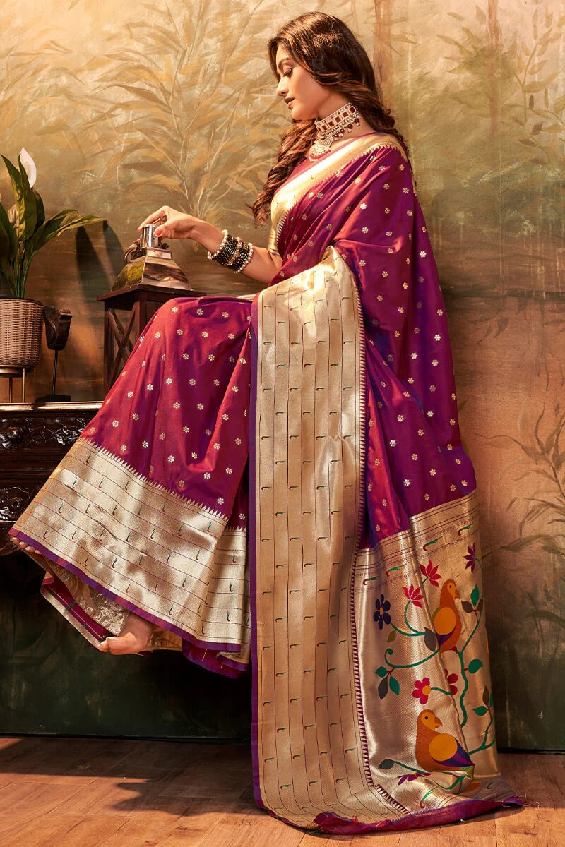 Pavitra Royal Purple Pure Paithani Silk Zari Weaving Saree