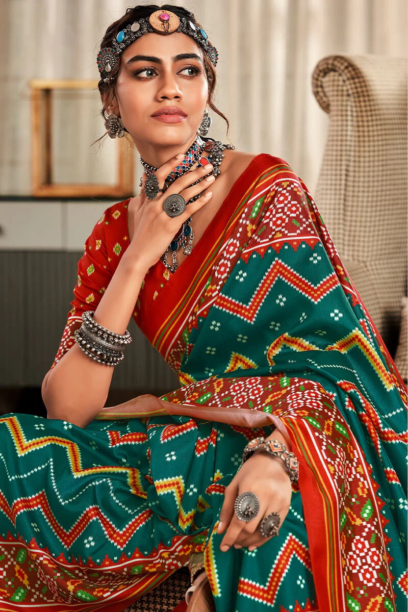 Bandhan Dark Green Tusser Patola Silk Lagdi Pallu Saree