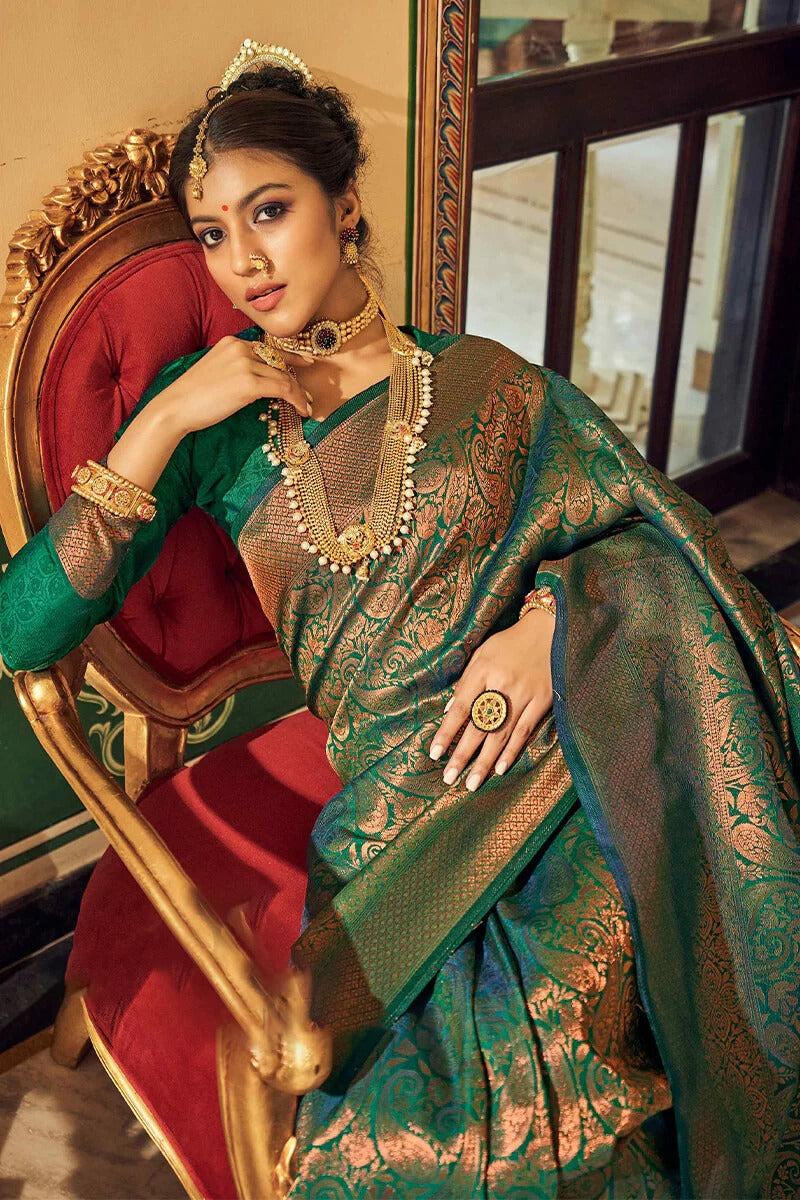 Ananta Green Kanjivaram Zari Weaving Silk Saree