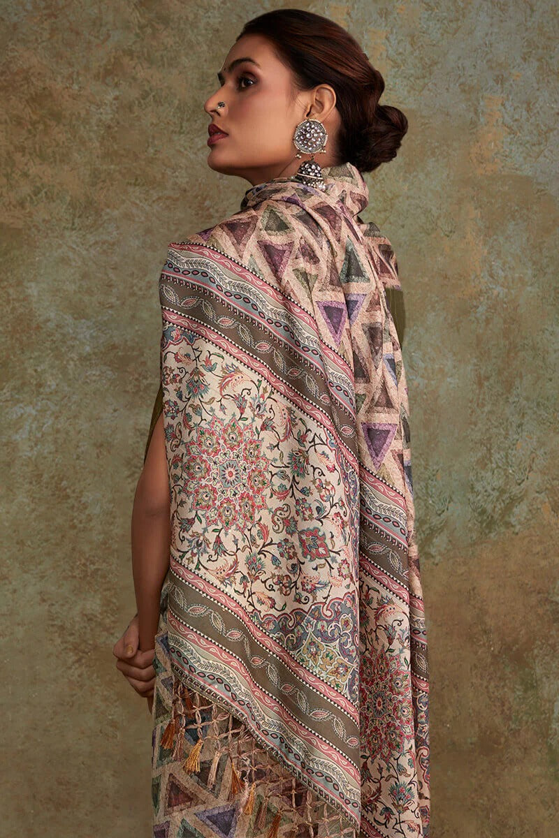 Ritika Shell Pink Soft Silk Printed with Sequence Weaving Saree